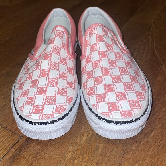 •VANS•NWOB FLAMINGO PINK SKETCH CHECKERED OLD SKOOL SLIP ON SNEAKERS SIZE 6 - Picture 7 of 8
